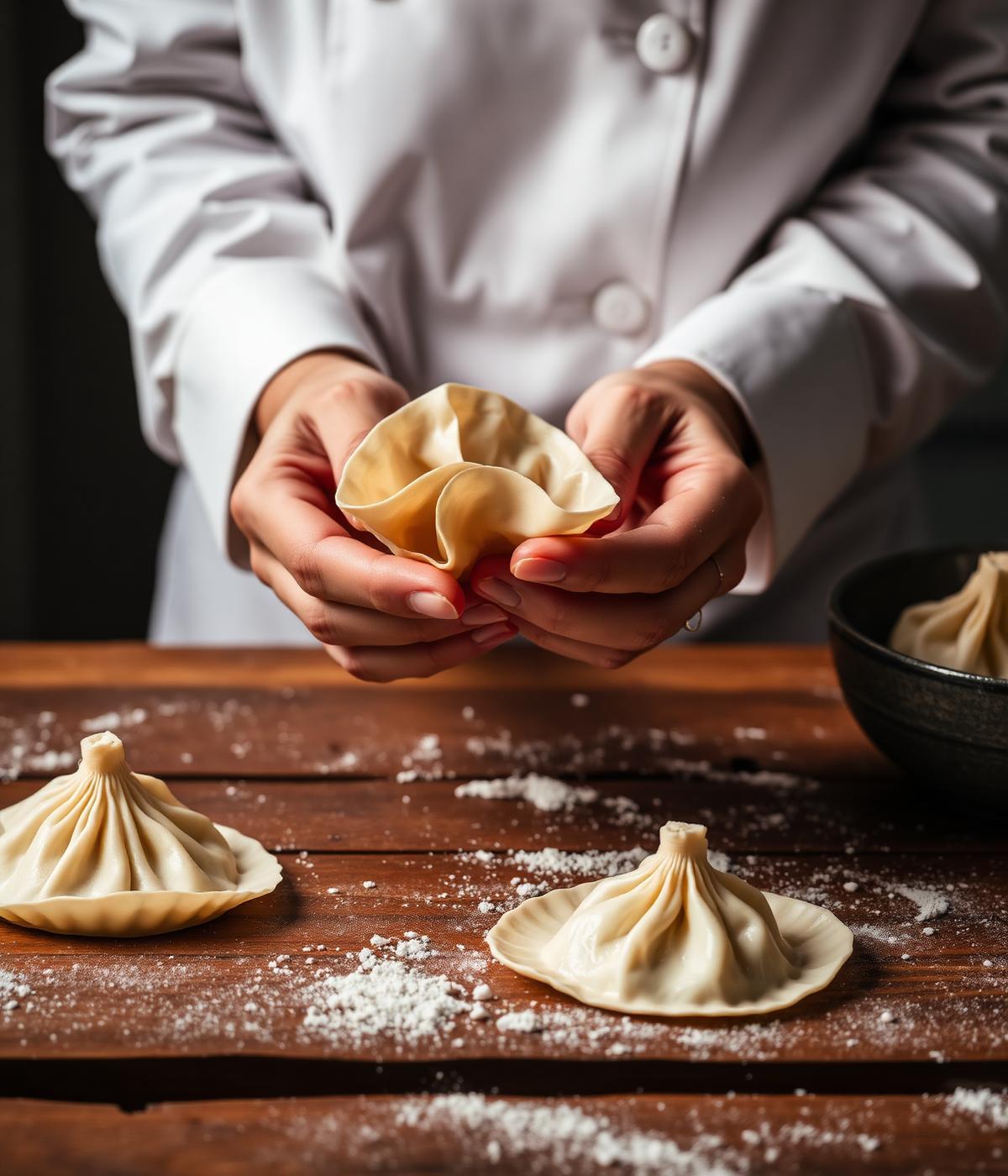 Hands shaping momos